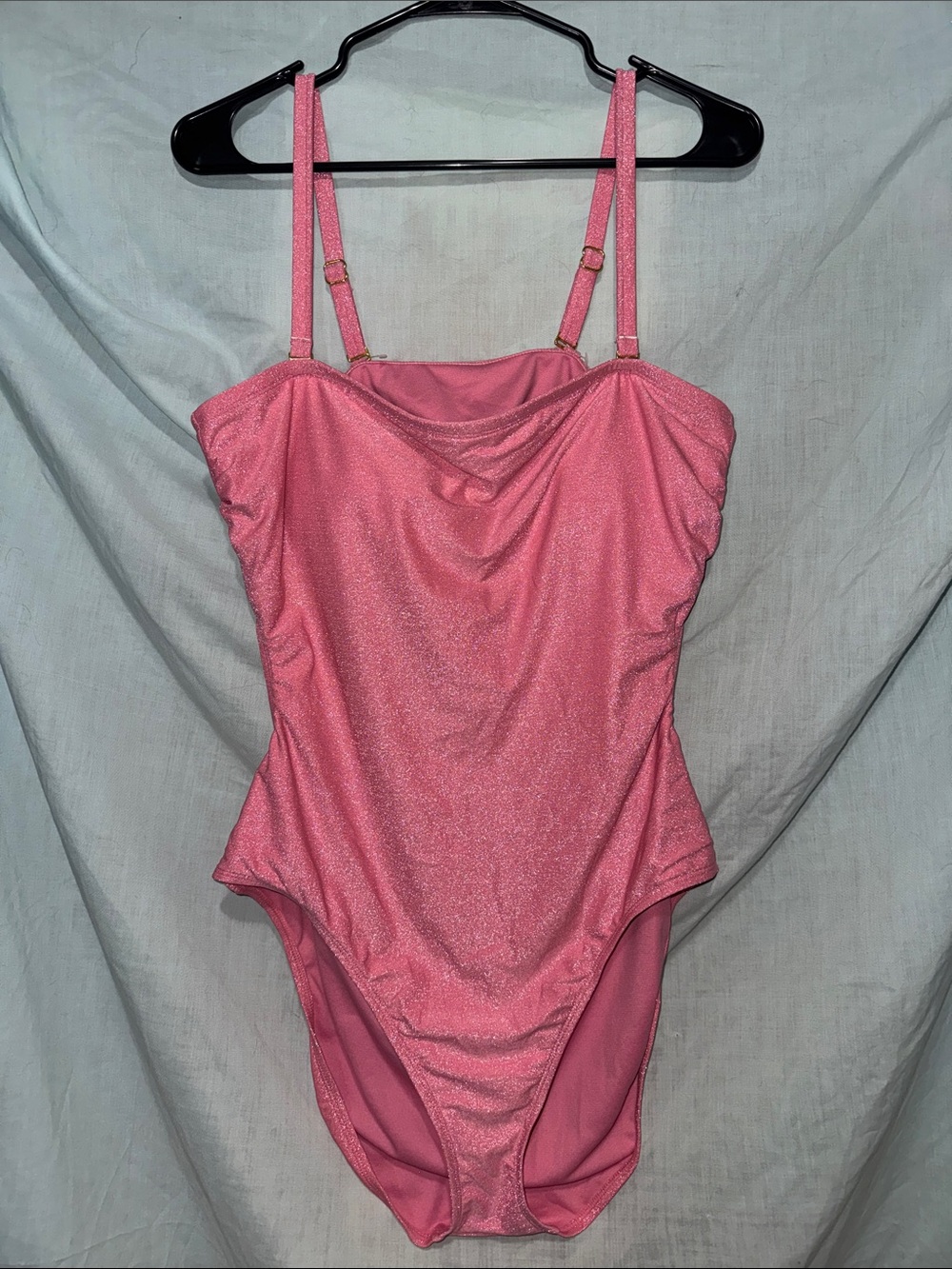 Sparkly Pink One-Piece Swimsuit - Shimmery Strappy Design - Cut Out Back